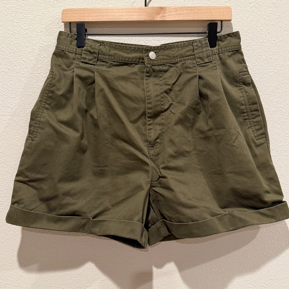 BILL BLASS Women 100% Cotton Pleated Chino Shorts Size 12 Gorpcore Safari Retro